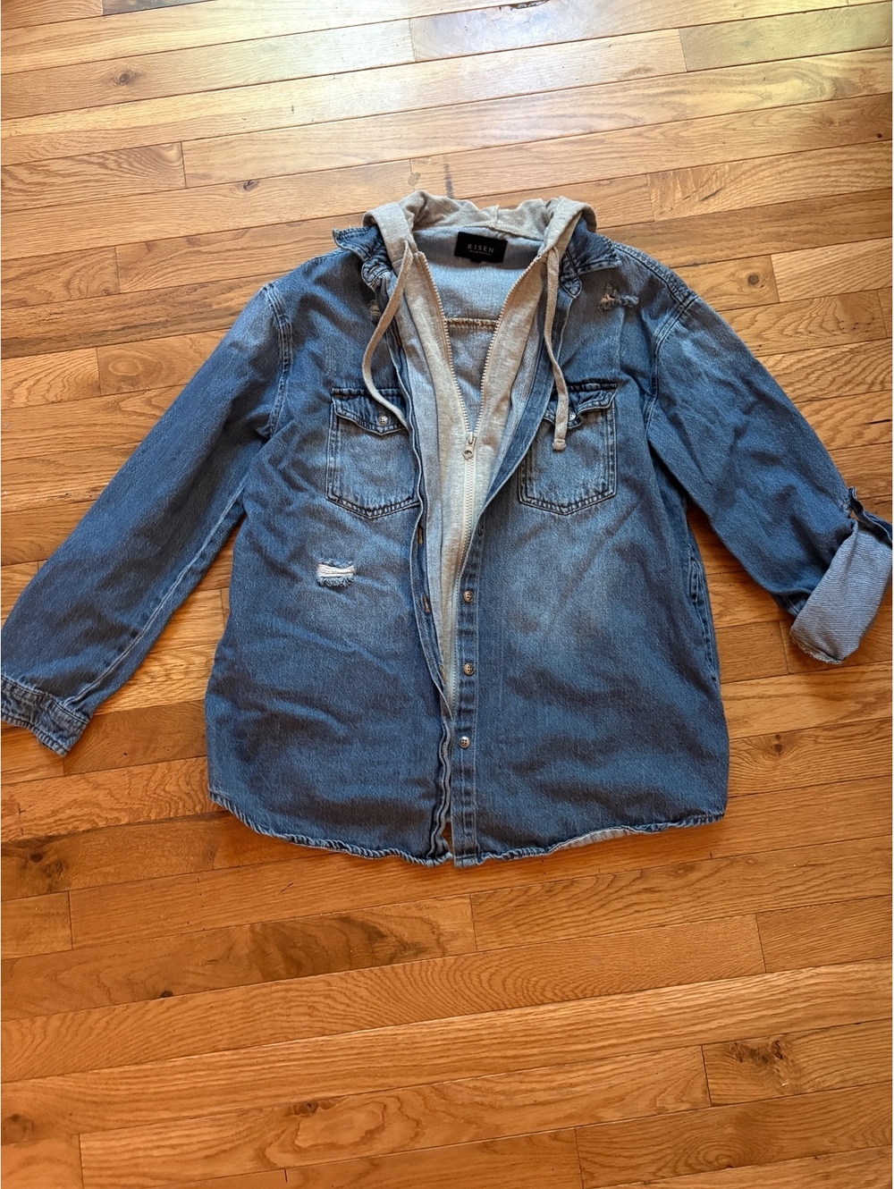 Risen Women's Denim Jacket with Grey Hoodie Insert Size Small